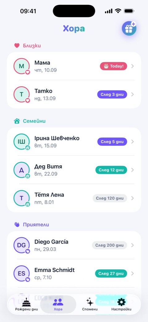 Candelina — напомняния за рождени дни