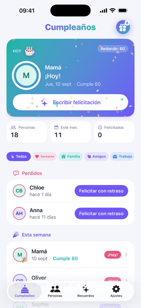 Candelina reúne todos los cumpleaños que tienes, de todos los sitios donde los guardas, y se asegura de que te enteres a tiempo para decir algo de verdad.